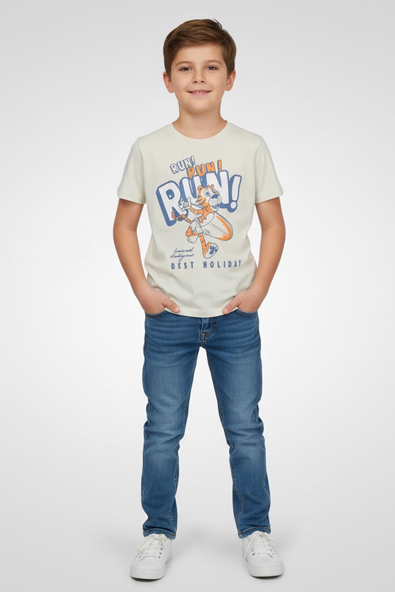 guppy Kids Boy Graphic Print Short Sleeve T-Shirt, Light Sage - Image 1